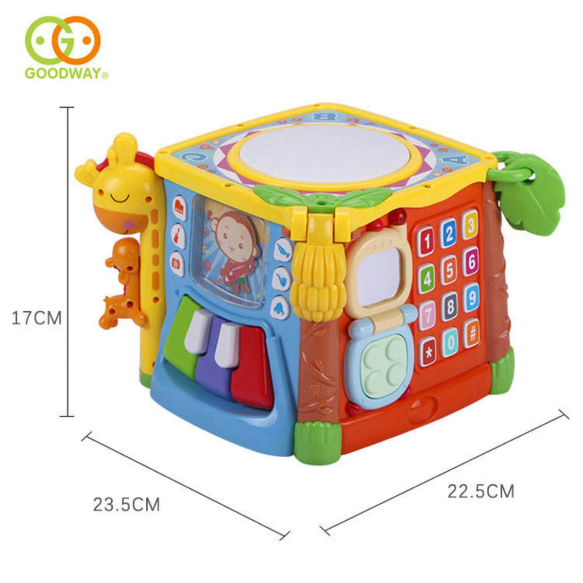 Goodway 6-in-1 Musical Learning Activity Cube with Light-Up Hand Drum.