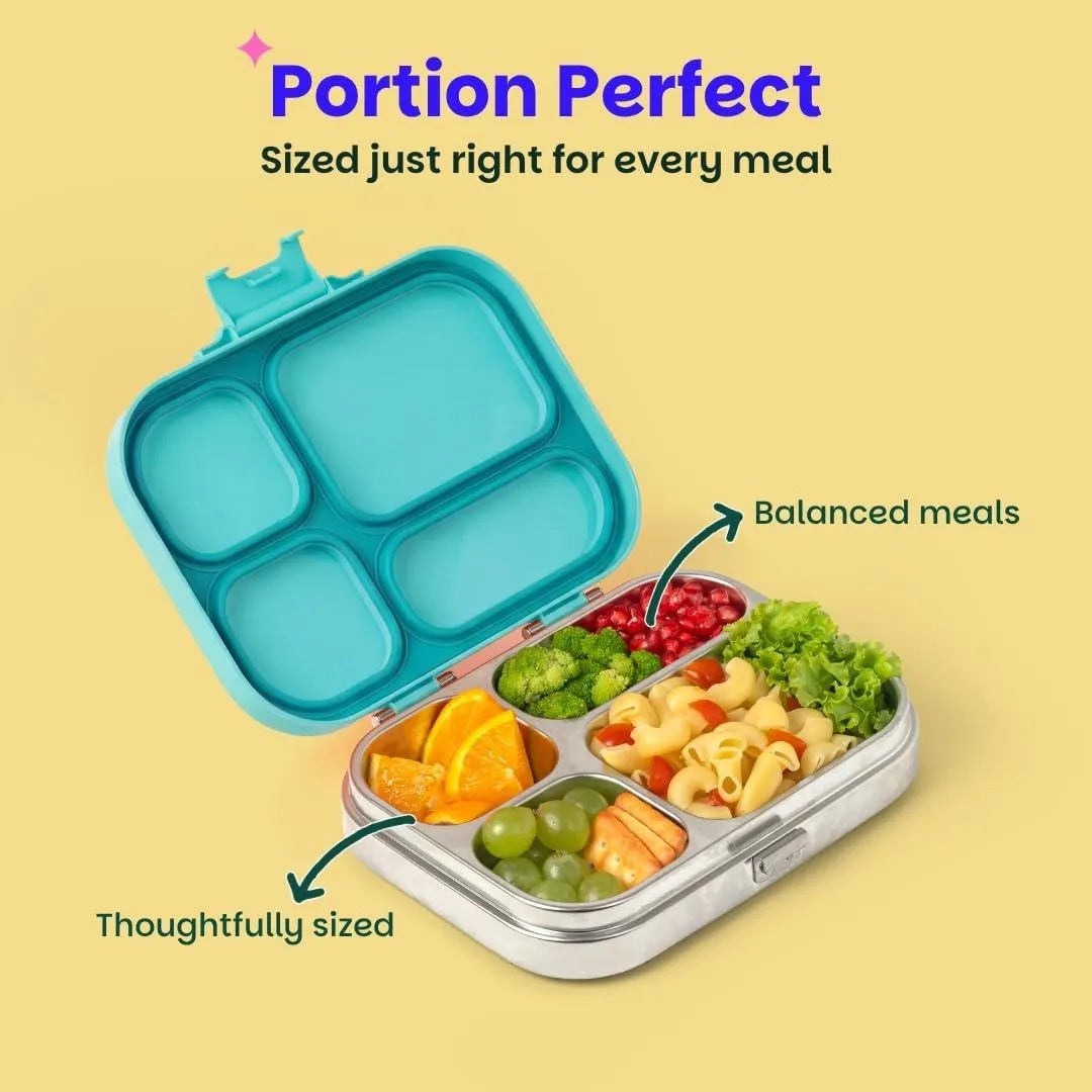 Basil Bento Quad 4-Compartment Stainless Steel Lunch Box (800ml)