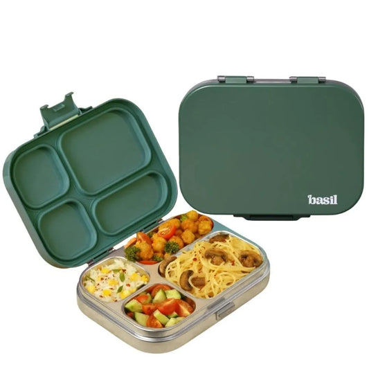 Basil Bento Quad 4-Compartment Stainless Steel Lunch Box (800ml)