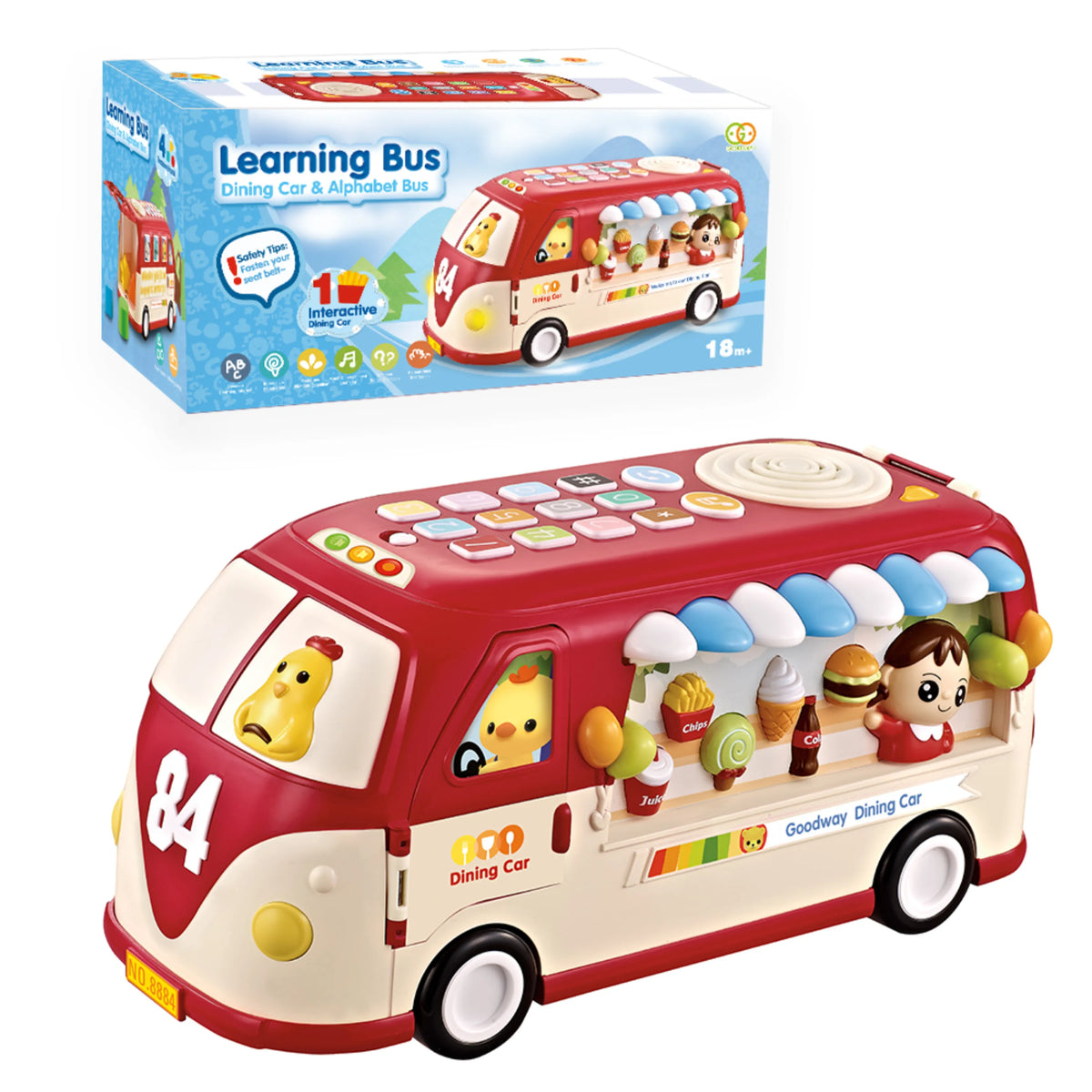 Goodway 2-in-1 Learning Bus & Dining Car Toy with Lights & Music