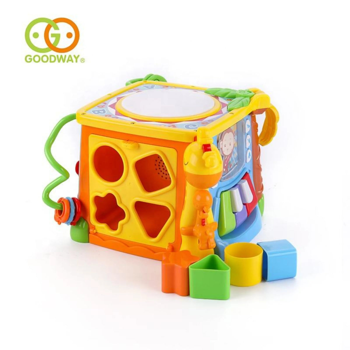 Goodway 6-in-1 Musical Learning Activity Cube with Light-Up Hand Drum.