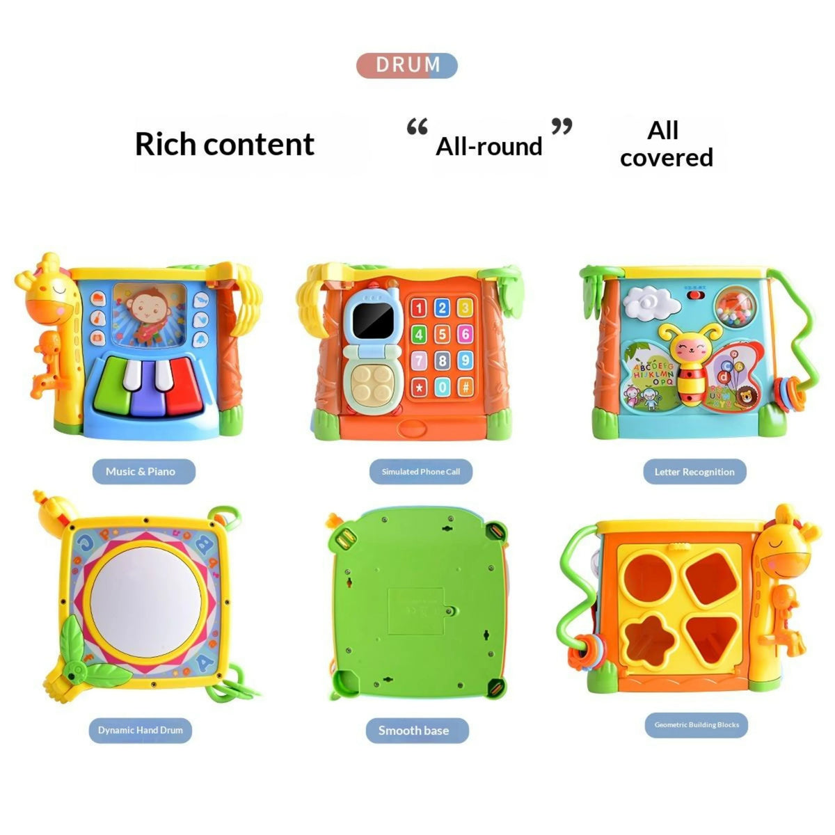 Goodway 6-in-1 Musical Learning Activity Cube with Light-Up Hand Drum.