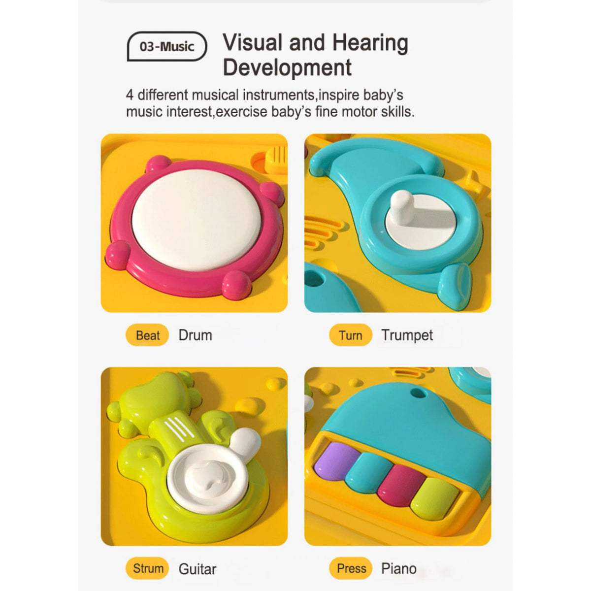 Play & Learn Musical Activity Cube Toy with Shape Sorter & Sensory Board.
