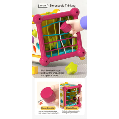 Play & Learn Musical Activity Cube Toy with Shape Sorter & Sensory Board.