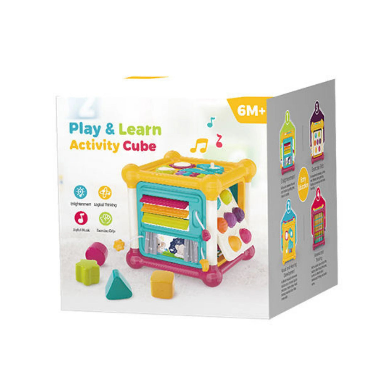 Play & Learn Musical Activity Cube Toy with Shape Sorter & Sensory Board.