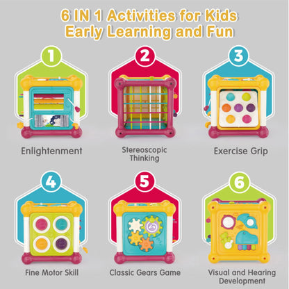 Play & Learn Musical Activity Cube Toy with Shape Sorter & Sensory Board.