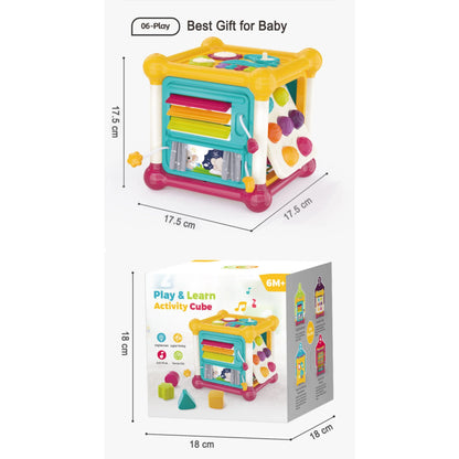 Play & Learn Musical Activity Cube Toy with Shape Sorter & Sensory Board.