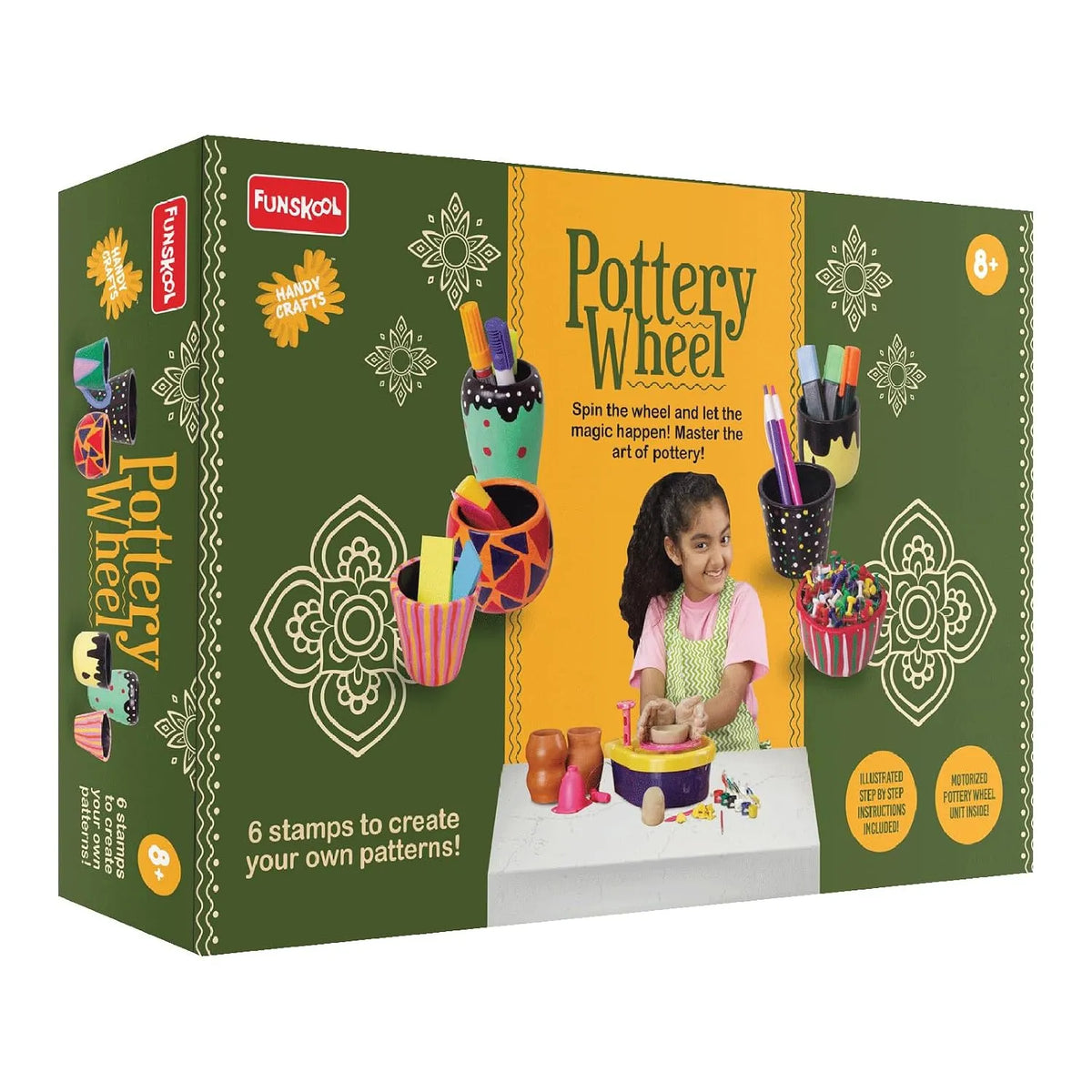 Funskool Handy Crafts Motorized Pottery Wheel DIY Activity Kit with 1 Kg Clay & Paints (Ages 8+)