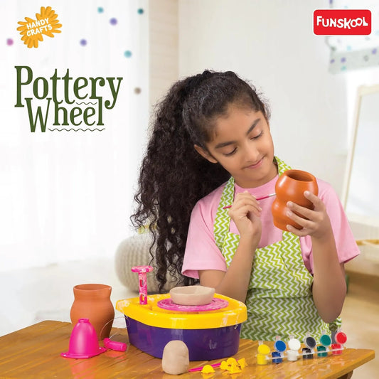 Funskool Handy Crafts Motorized Pottery Wheel DIY Activity Kit with 1 Kg Clay & Paints (Ages 8+)