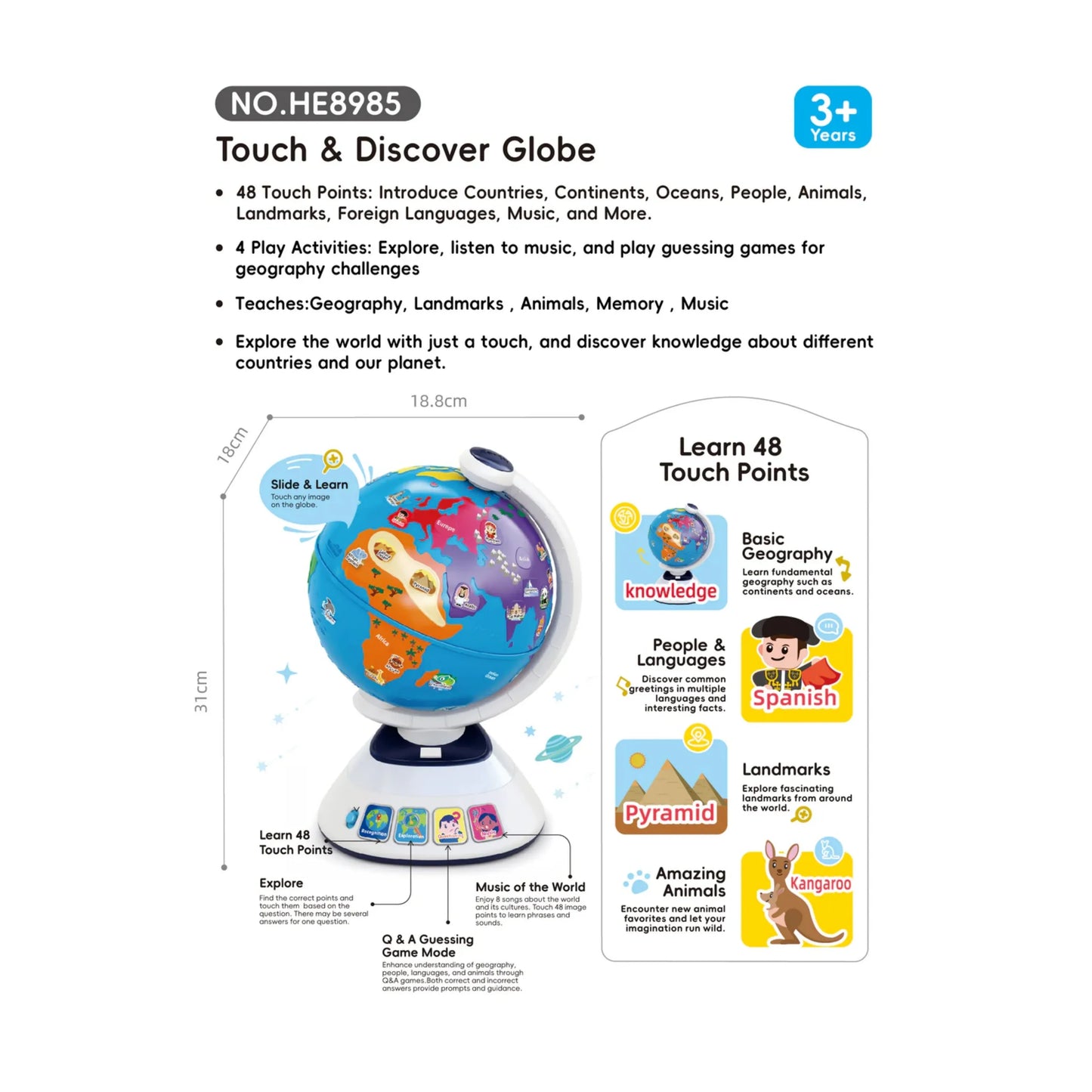 Hola HE8985 Touch & Discover Globe for 36m+ Ages