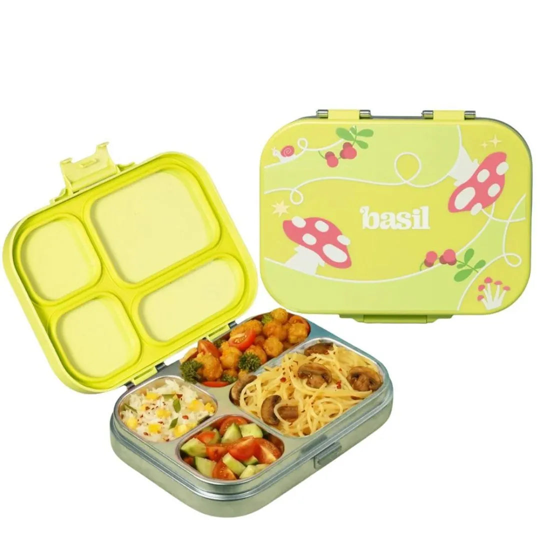 Basil Bento Quad 4-Compartment Stainless Steel Lunch Box (800ml)