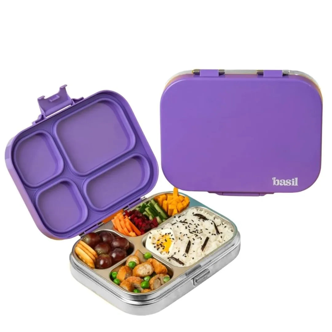 Basil Bento Quad 4-Compartment Stainless Steel Lunch Box (800ml)