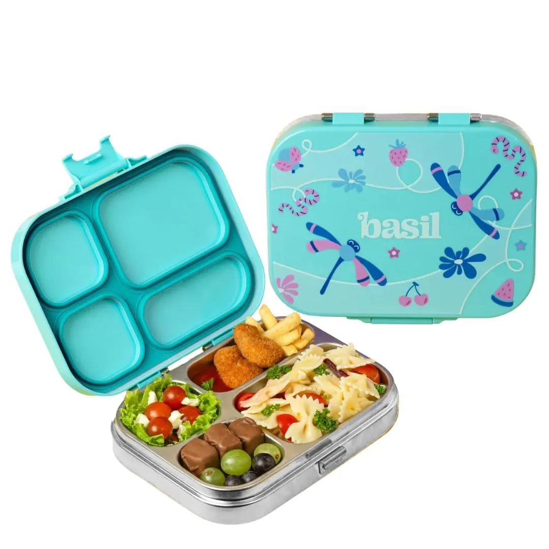 Basil Bento Quad 4-Compartment Stainless Steel Lunch Box (800ml)