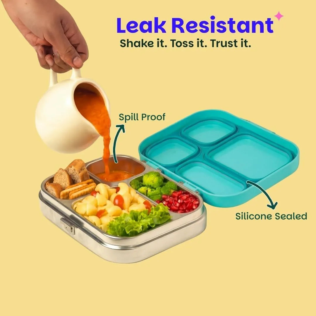 Basil Bento Quad 4-Compartment Stainless Steel Lunch Box (800ml)