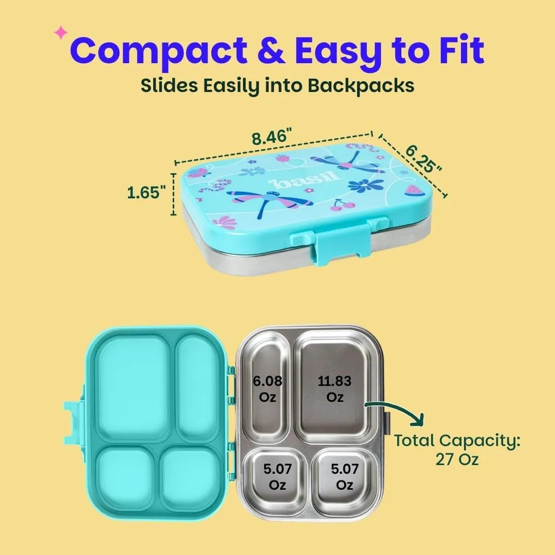 Basil Bento Quad 4-Compartment Stainless Steel Lunch Box (800ml)