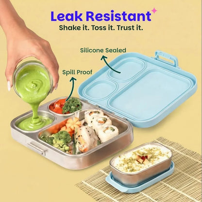 Basil Bento Quad Plus 3+1 Compartment Stainless Steel Lunch Box (1250ml)