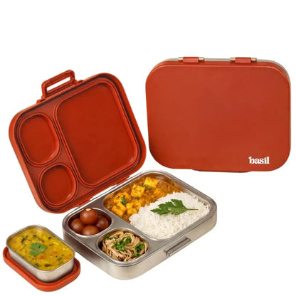 Basil Bento Quad Plus 3+1 Compartment Stainless Steel Lunch Box (1250ml)
