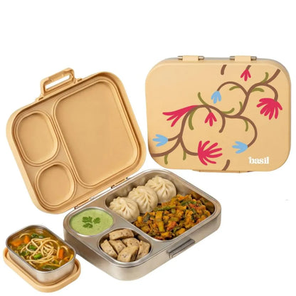 Basil Bento Quad Plus 3+1 Compartment Stainless Steel Lunch Box (1250ml)