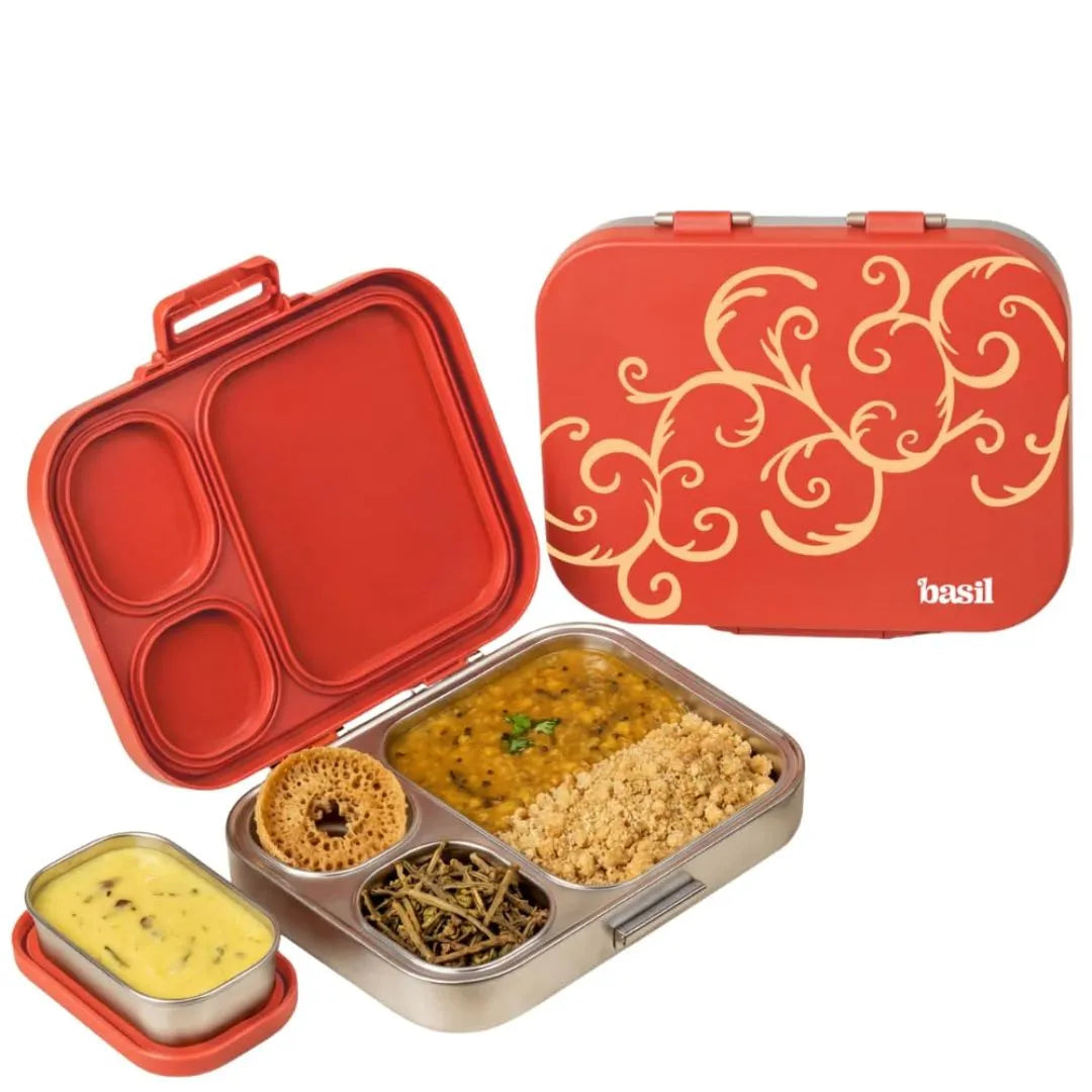 Basil Bento Quad Plus 3+1 Compartment Stainless Steel Lunch Box (1250ml)
