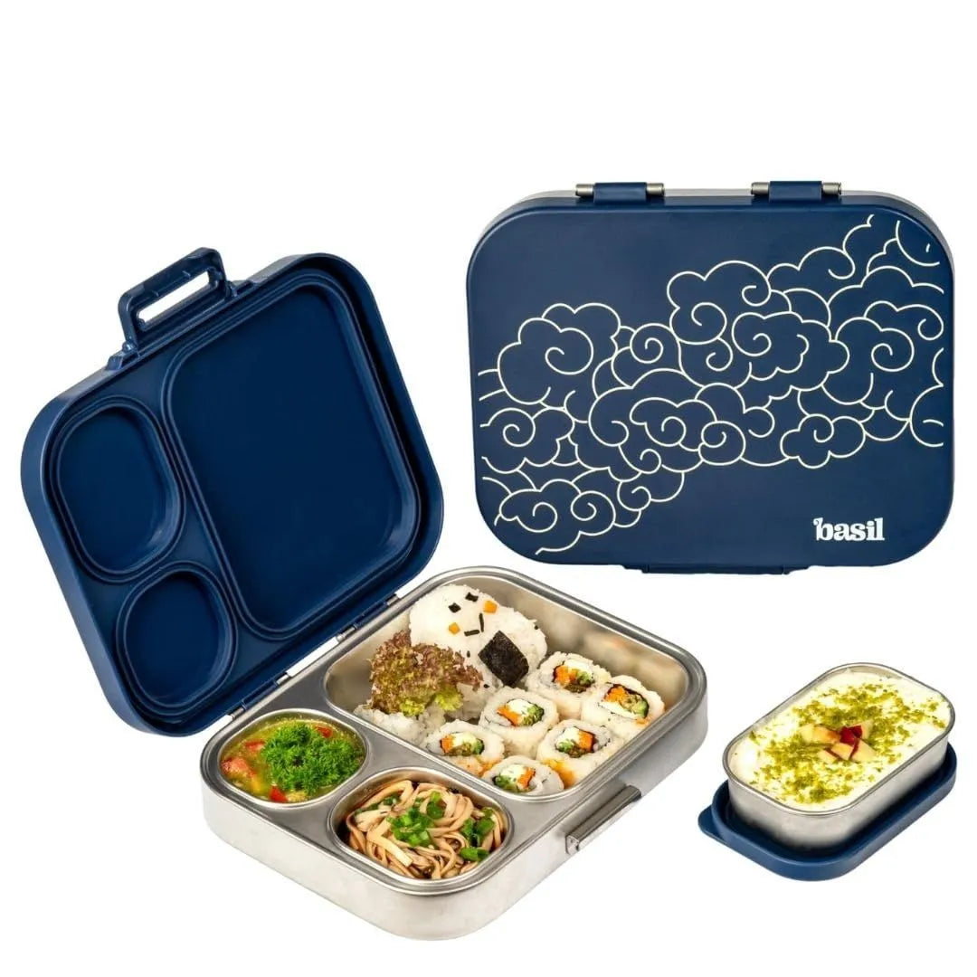 Basil Bento Quad Plus 3+1 Compartment Stainless Steel Lunch Box (1250ml)
