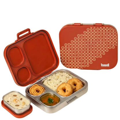 Basil Bento Quad Plus 3+1 Compartment Stainless Steel Lunch Box (1250ml)