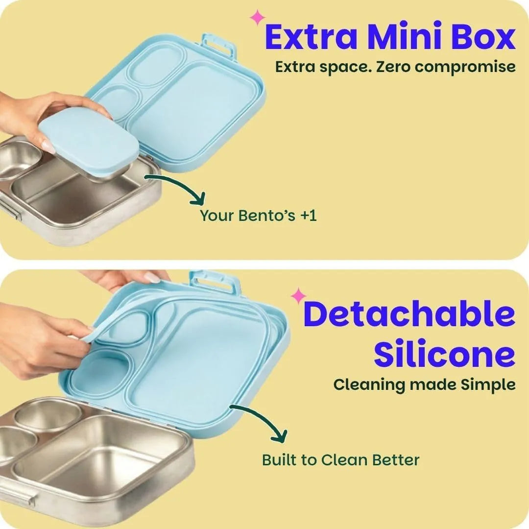 Basil Bento Quad Plus 3+1 Compartment Stainless Steel Lunch Box (1250ml)