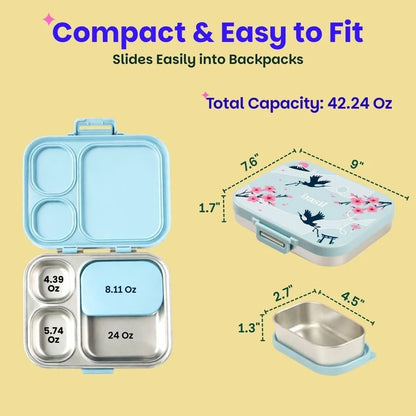 Basil Bento Quad Plus 3+1 Compartment Stainless Steel Lunch Box (1250ml)