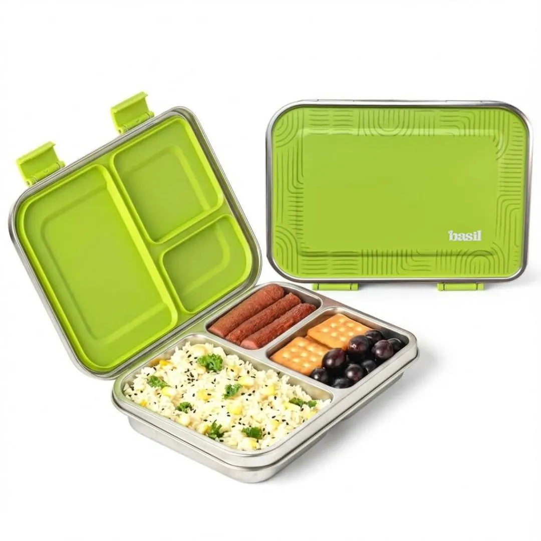 Basil Bento Neo 3-Compartment Stainless Steel Lunch Box (1000ml)