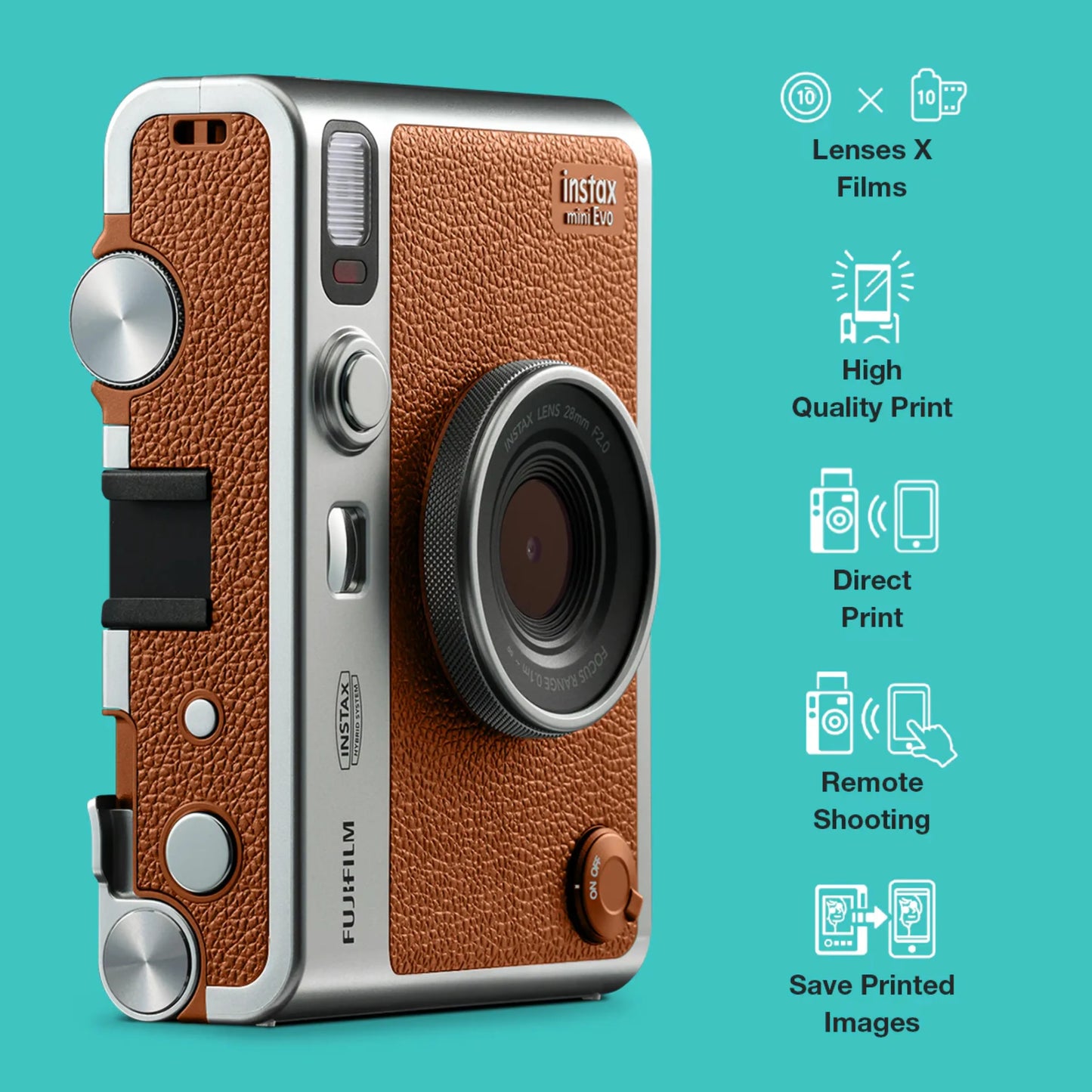Fujifilm Instax Mini Evo Hybrid Instant Camera – Brown Premium Edition