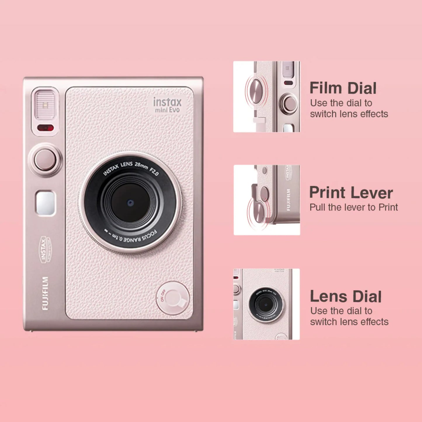 Fujifilm Instax Mini Evo Hybrid Instant Camera – Gentle Rose Premium Edition