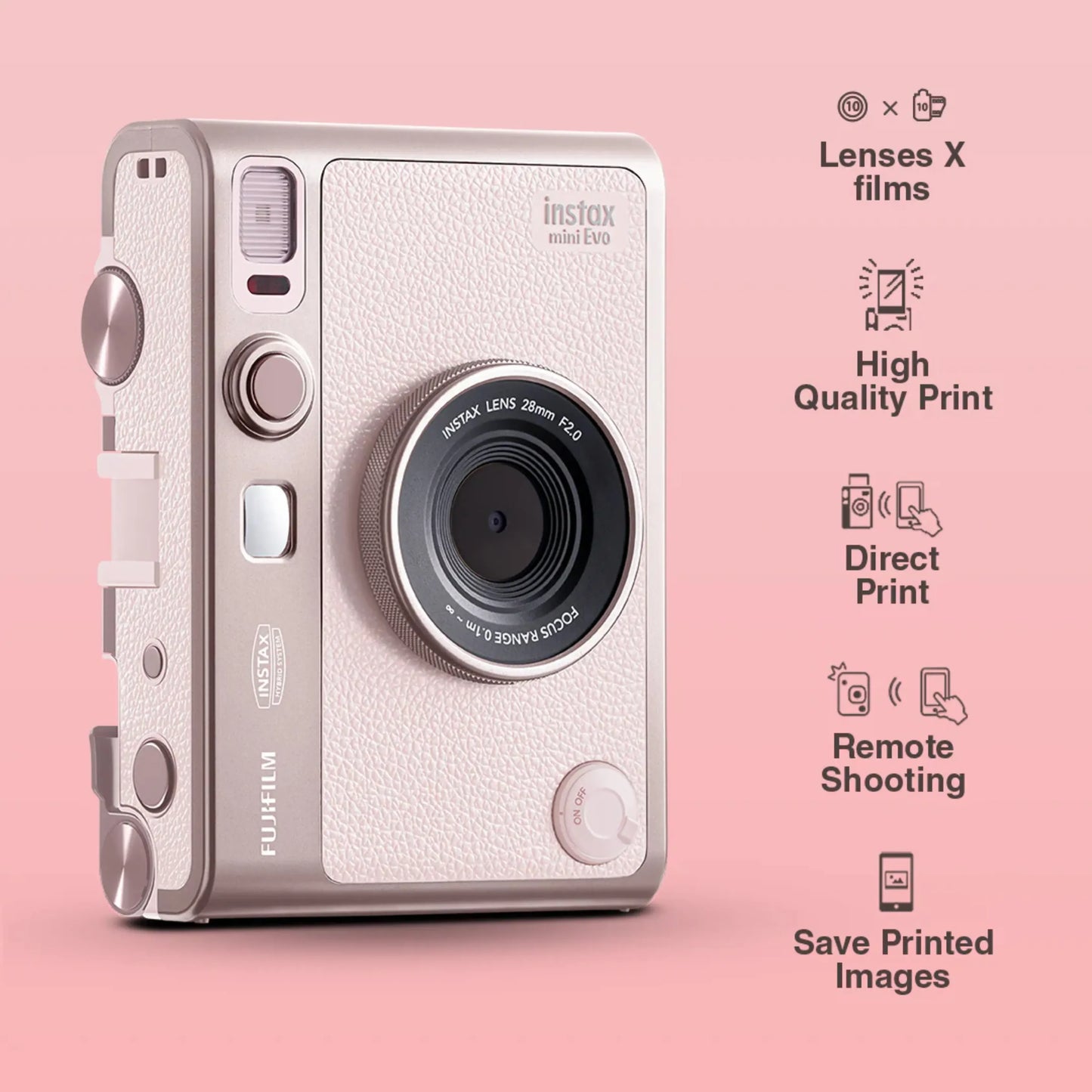 Fujifilm Instax Mini Evo Hybrid Instant Camera – Gentle Rose Premium Edition