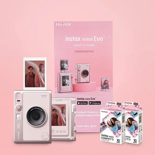 Fujifilm Instax Mini Evo Hybrid Instant Camera – Gentle Rose Premium Edition