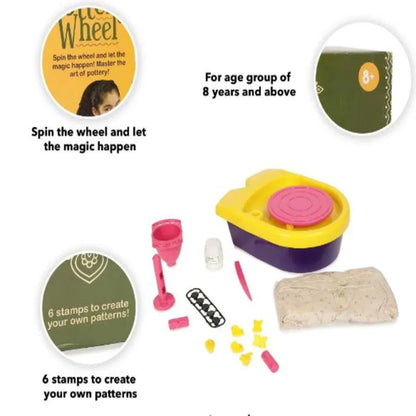 Funskool Handy Crafts Motorized Pottery Wheel DIY Activity Kit with 1 Kg Clay & Paints (Ages 8+)