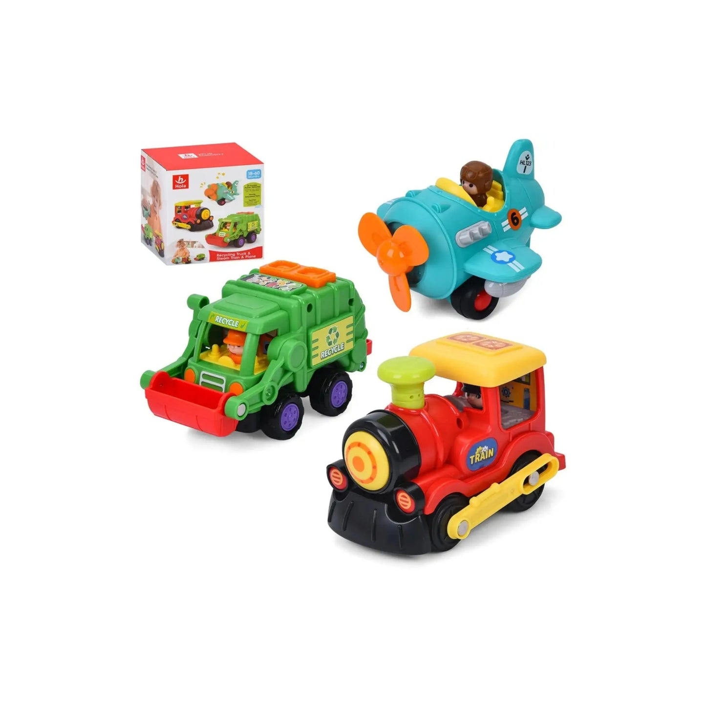 Hola HA7871 Recycling Truck & Steam Train & Plane For 18M+ Ages