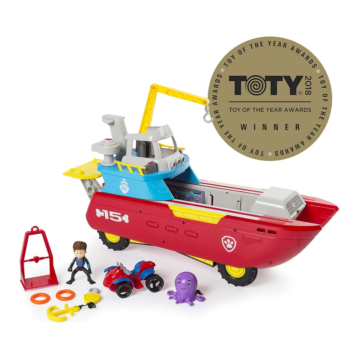 PAW Patrol Sea Patroller Transforming Rescue Boat Vehicle with Lights, Sounds & Ryder Figure