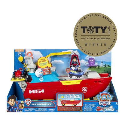 PAW Patrol Sea Patroller Transforming Rescue Boat Vehicle with Lights, Sounds & Ryder Figure