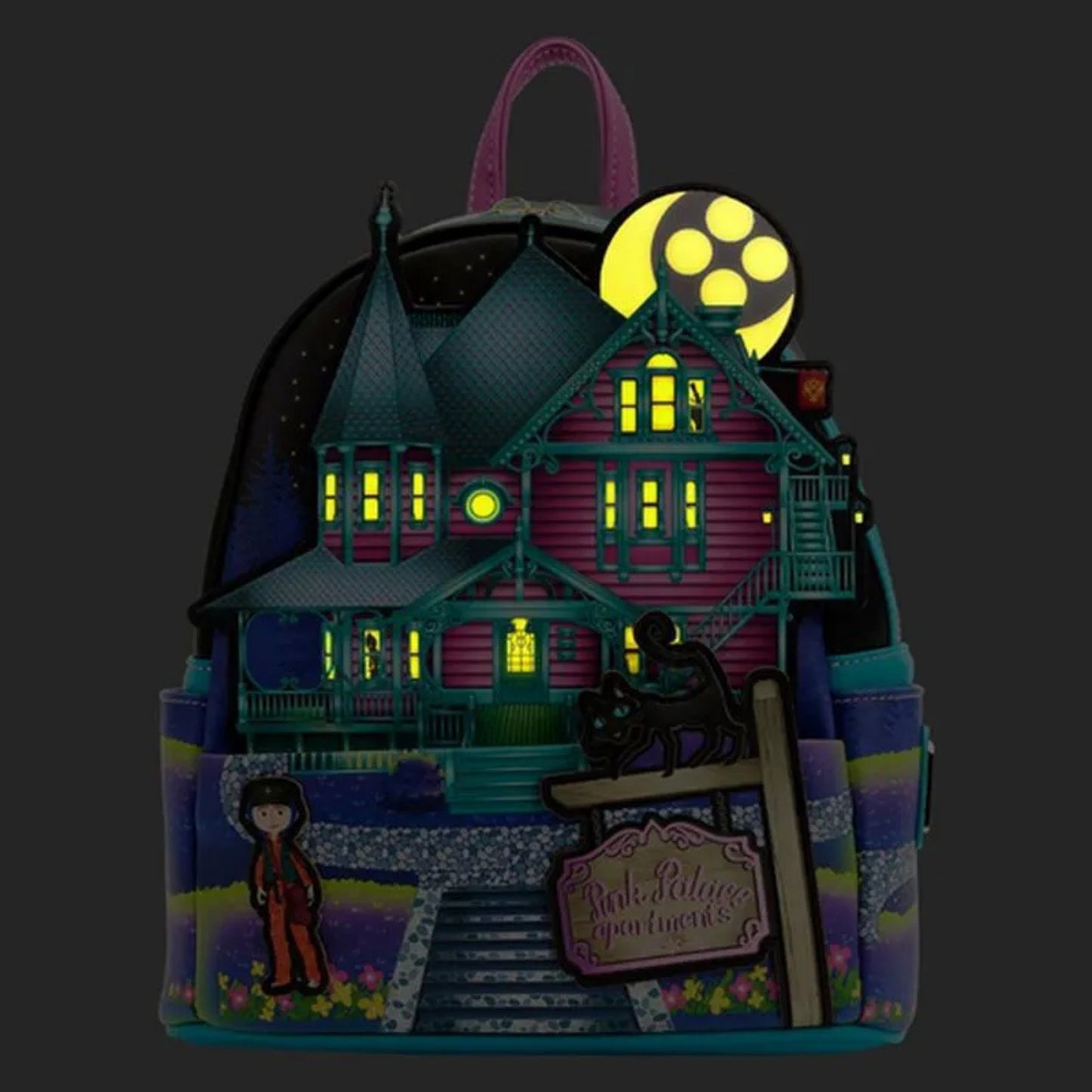 Loungefly Coraline Pink Palace Apartments Glow-in-the-Dark Mini Backpack