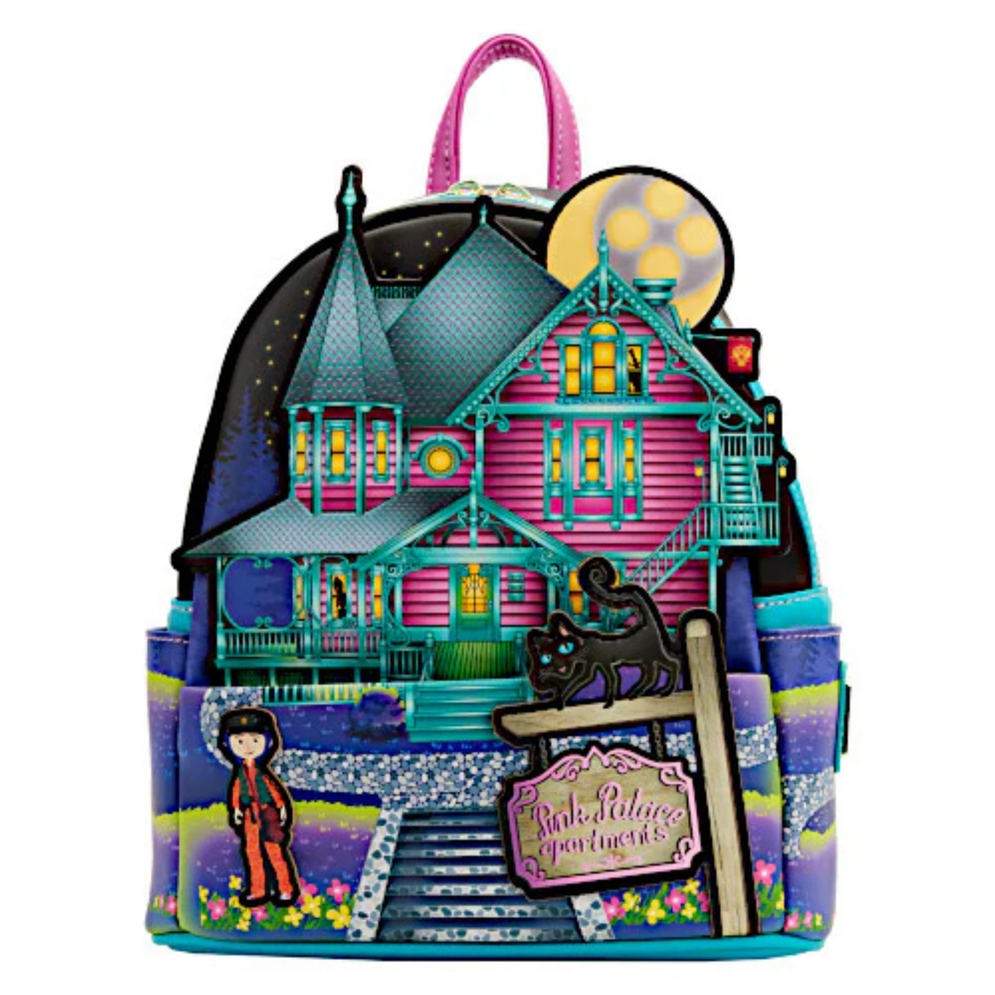 Loungefly Coraline Pink Palace Apartments Glow-in-the-Dark Mini Backpack