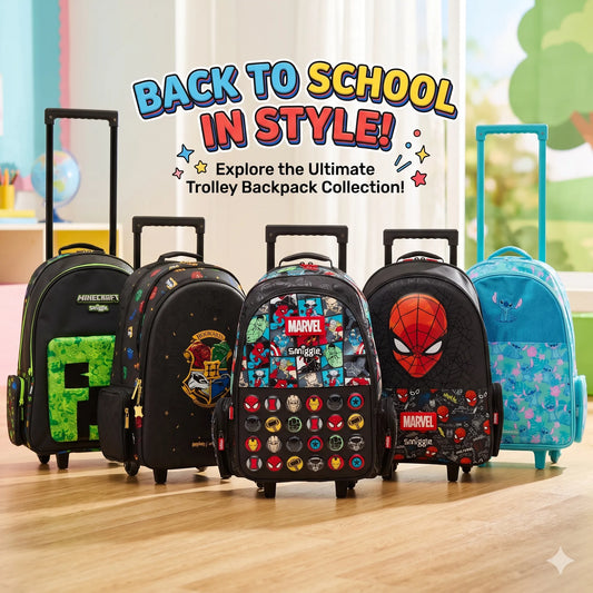 Smiggle Kids 2-in-1 Rolling Trolley Bag & School Backpack