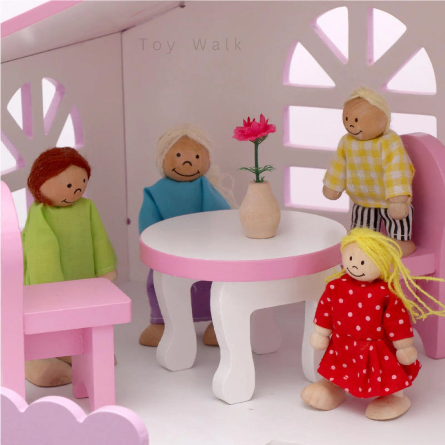 Wooden Doll House 3-Storey Family Playset with Dolls & Furniture