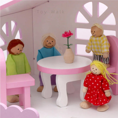 Wooden Doll House 3-Storey Family Playset with Dolls & Furniture