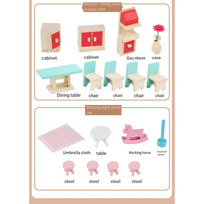 Wooden Doll House with Furniture – 3-Story Playhouse for Kids