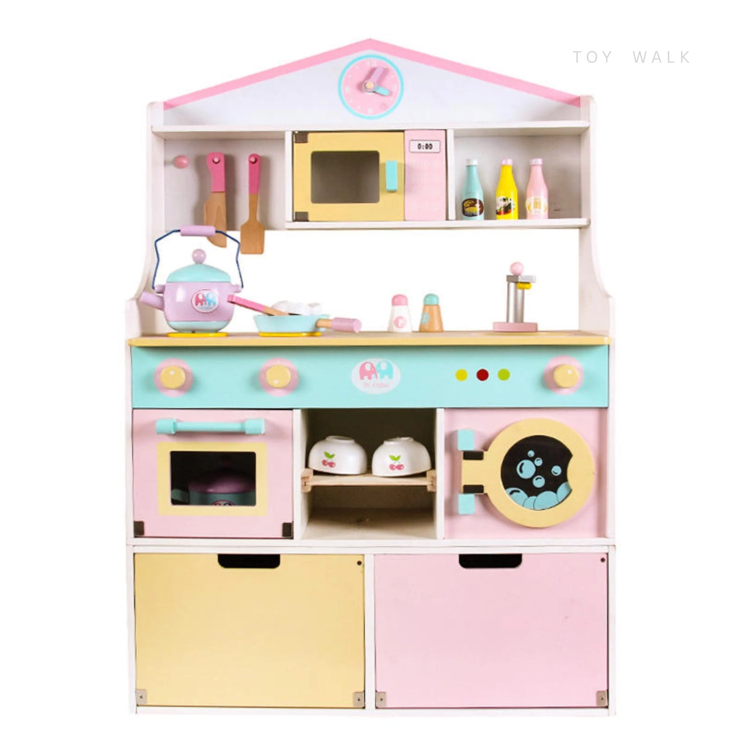 Deluxe Pastel Wooden Kitchen Set – Combo Cooking, Baking & Laundry Station