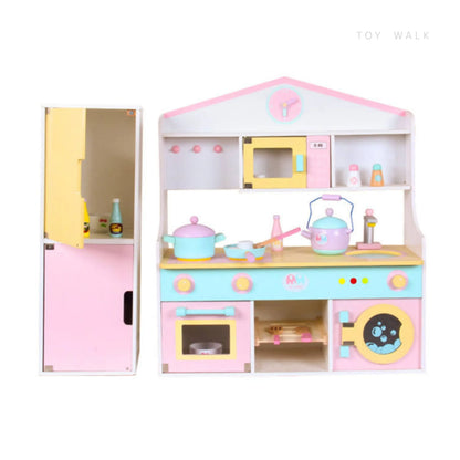 Deluxe Pastel Wooden Kitchen Set – Combo Cooking, Baking & Laundry Station