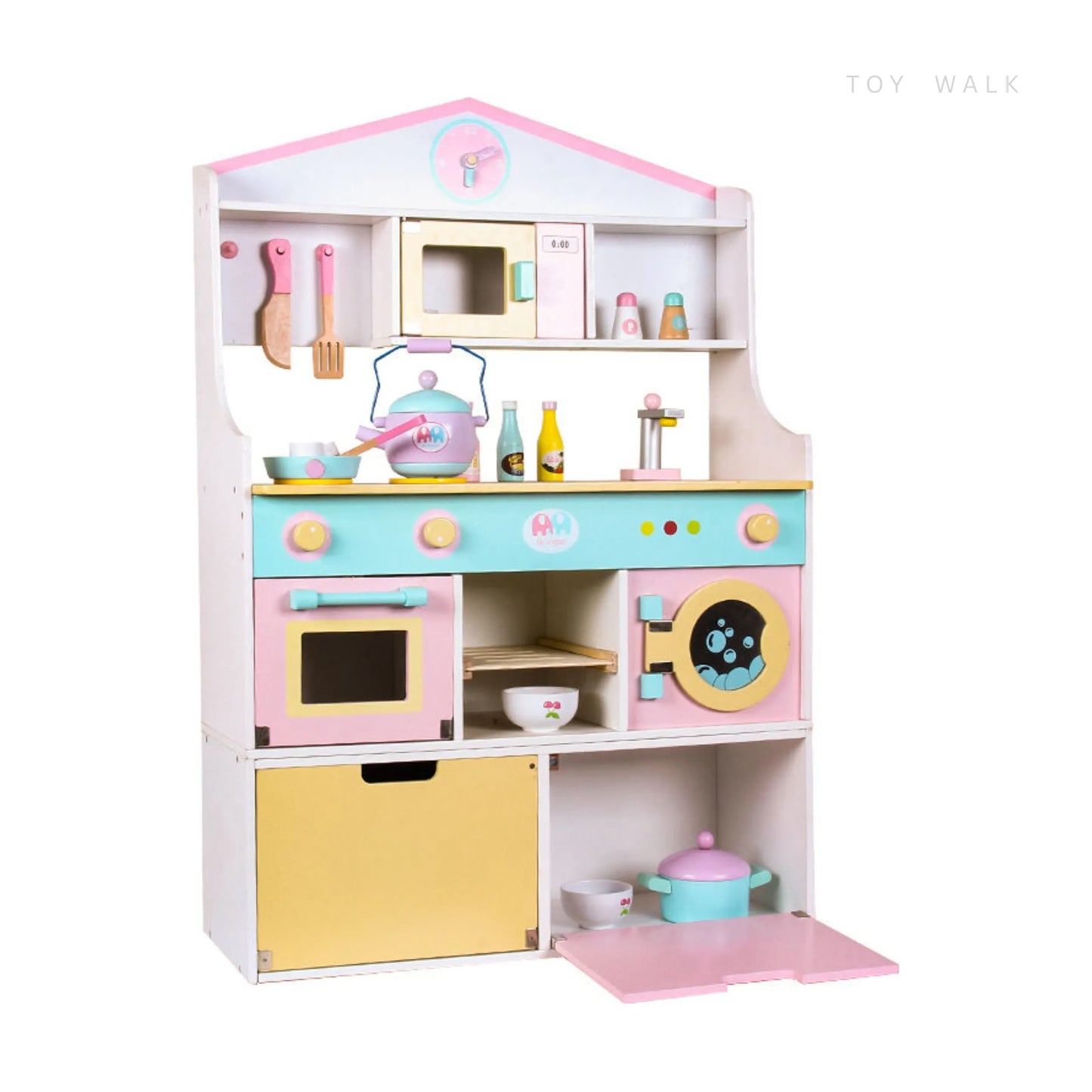 Deluxe Pastel Wooden Kitchen Set – Combo Cooking, Baking & Laundry Station