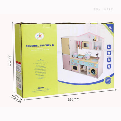 Deluxe Pastel Wooden Kitchen Set – Combo Cooking, Baking & Laundry Station
