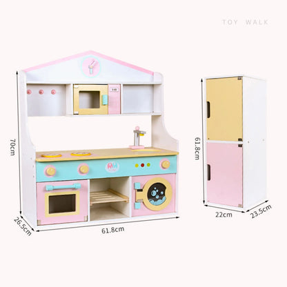 Deluxe Pastel Wooden Kitchen Set – Combo Cooking, Baking & Laundry Station