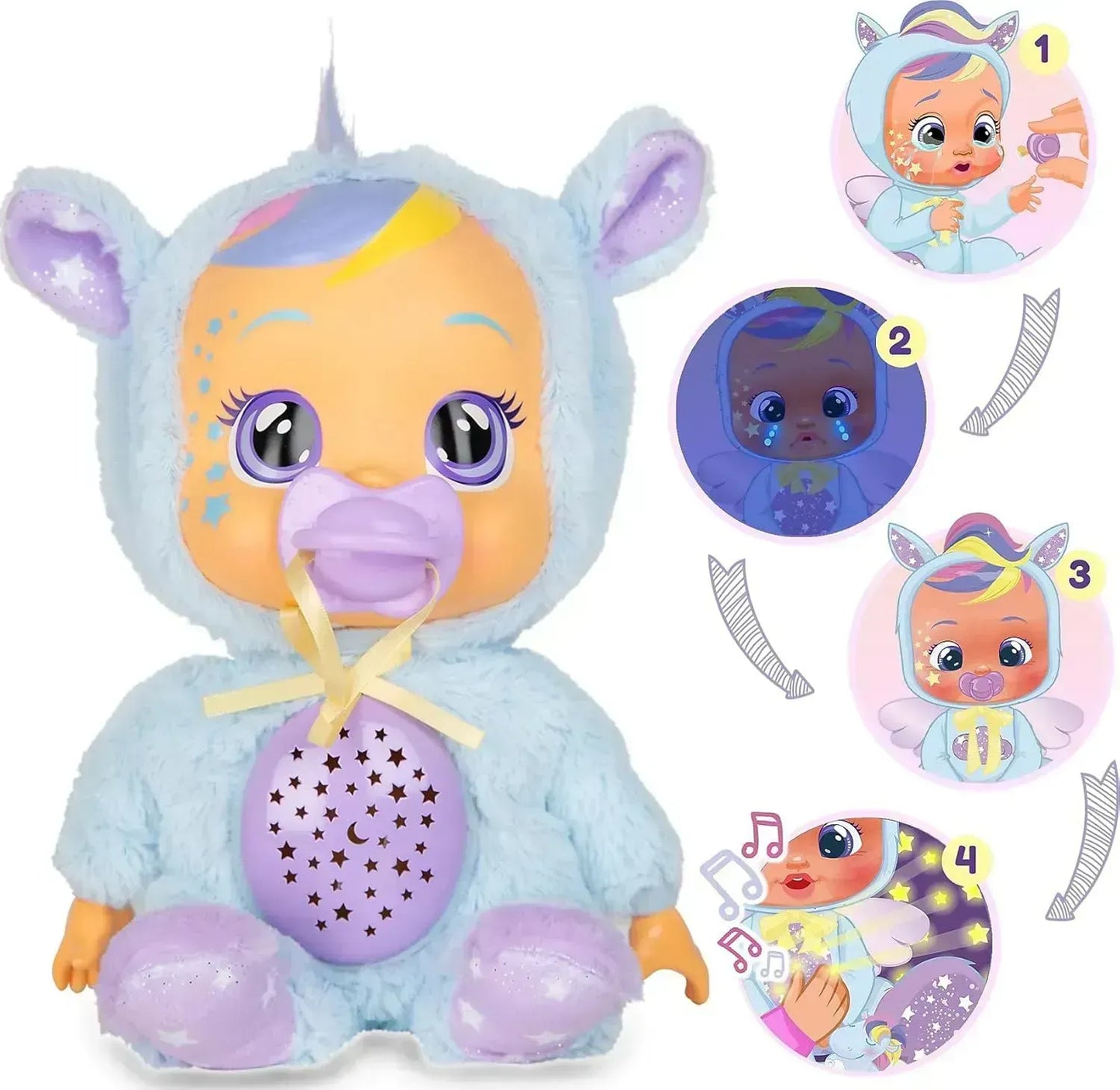 Cry Babies Goodnight Starry Sky Jenna | Soft Doll Sleep Remover, Crying LED Tears and Projects Stars with Relaxing Music - Gift for Girls