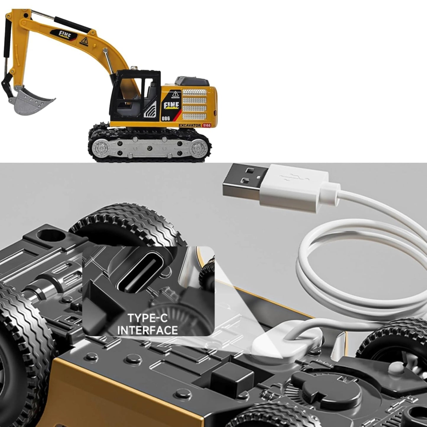 Mini RC Construction Excavotor 1/64 Scale | USB-C Rechargable