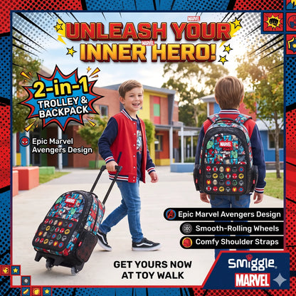 Smiggle Kids 2-in-1 Rolling Trolley Bag & School Backpack